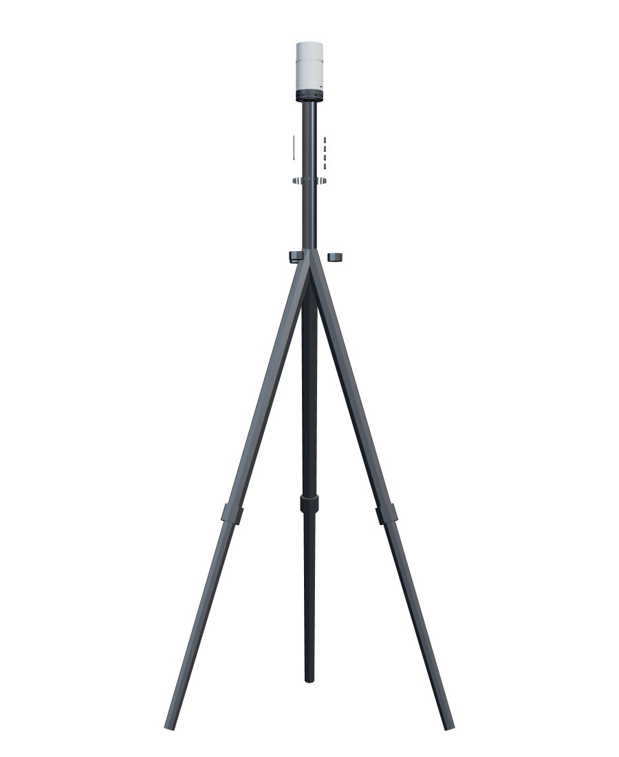 The Aerom base station on a survey tripod.